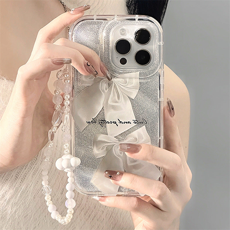 Glitter Paper Phone Case for iPhone 15 Plus with Detachable Wrist Strap