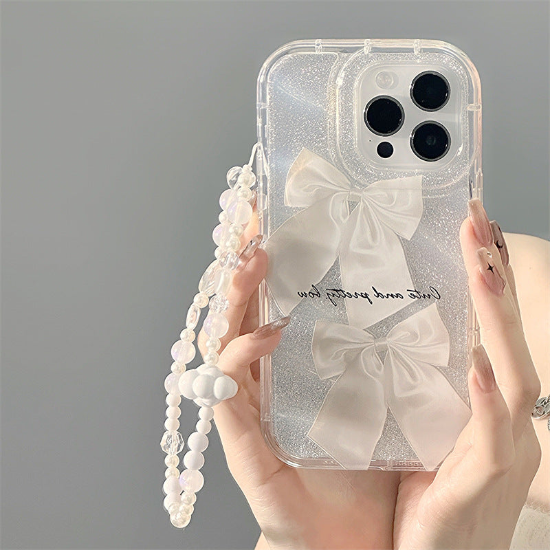 Glitter Paper Phone Case for iPhone 15 Plus with Detachable Wrist Strap