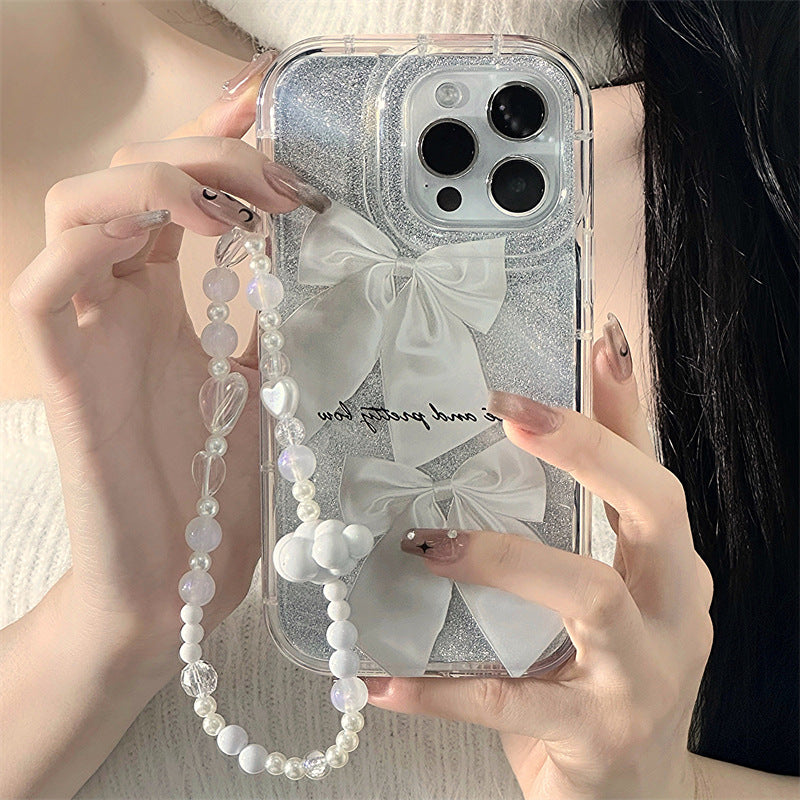 Glitter Paper Phone Case for iPhone 15 Plus with Detachable Wrist Strap