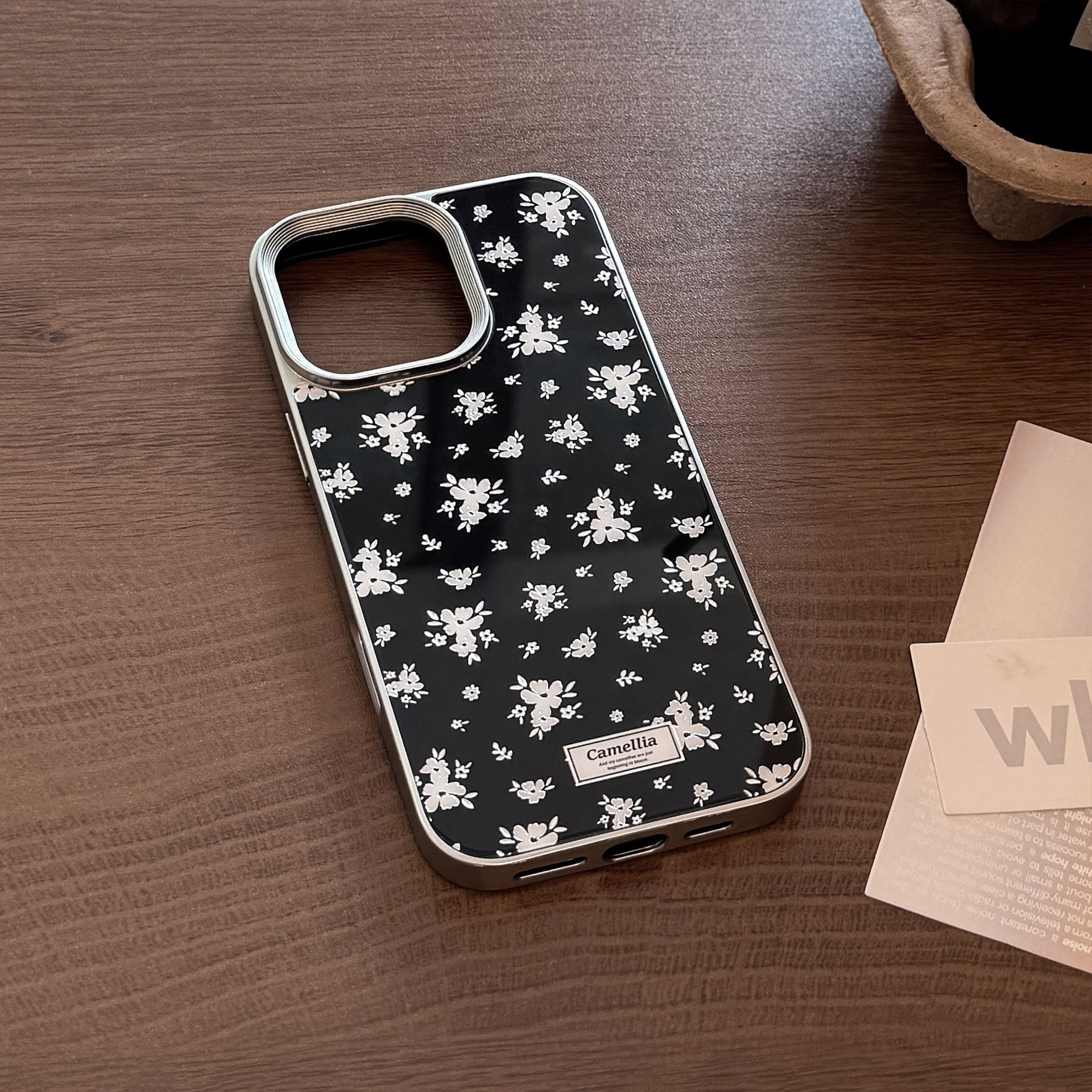 Gothic Flower iPhone 15 Pro Max Case – Silver Electroplated Dark Botanical Cover