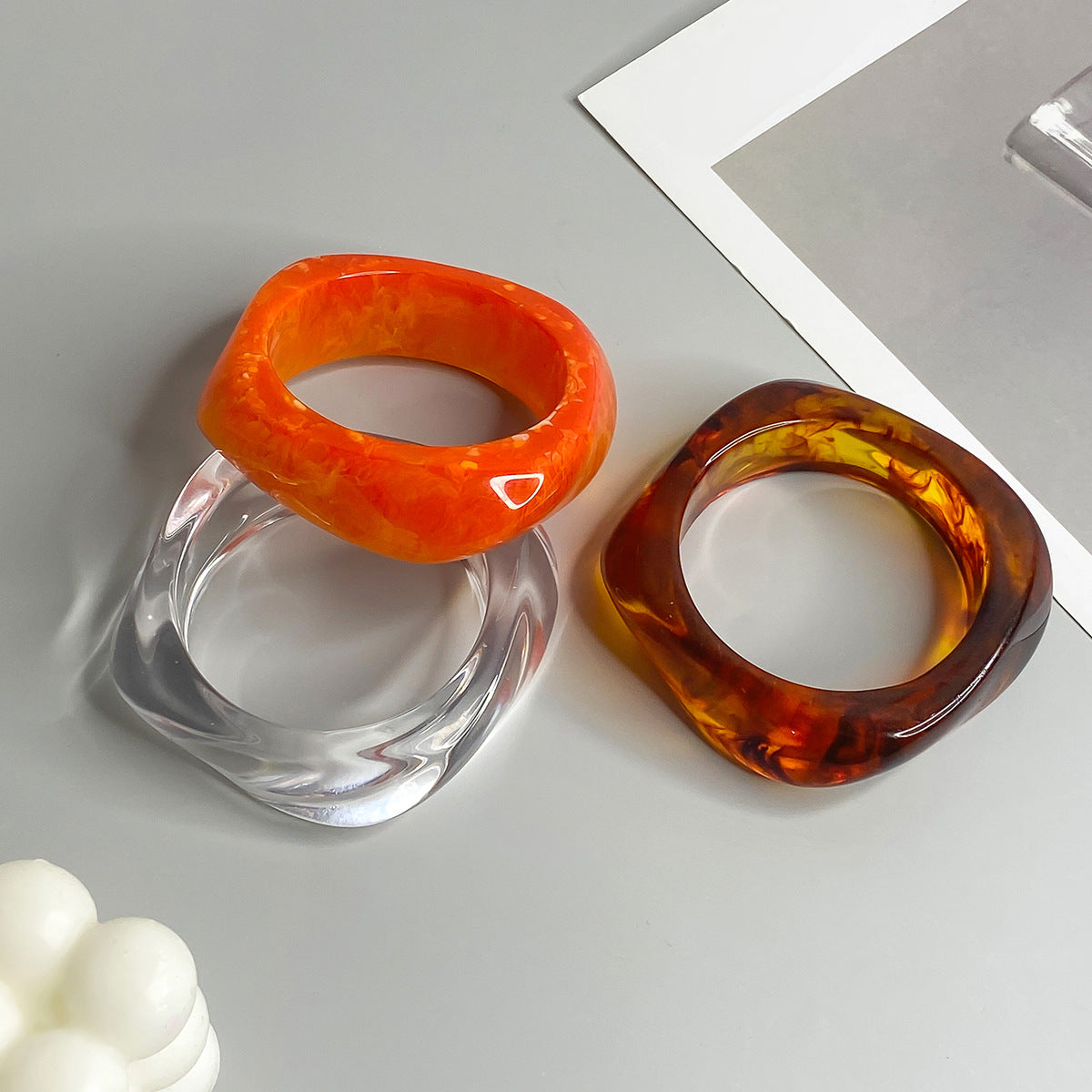 Handmade Resin Geometric Bracelet - Lightweight Translucent Bangle with Tortoiseshell Accents