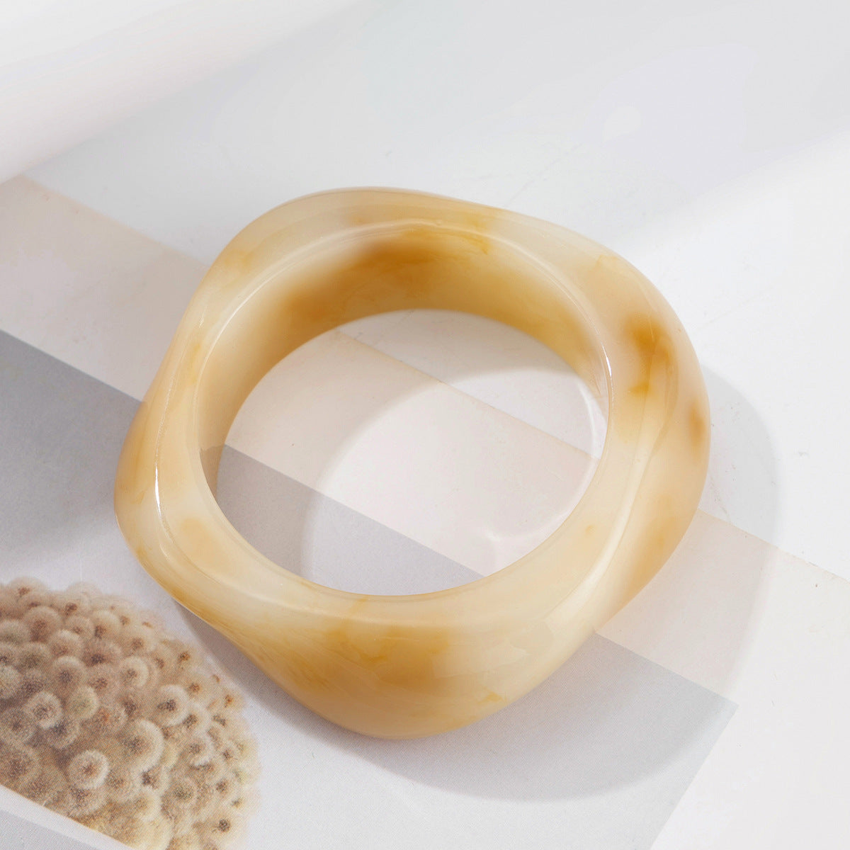 Handmade Resin Geometric Bracelet - Lightweight Translucent Bangle with Tortoiseshell Accents