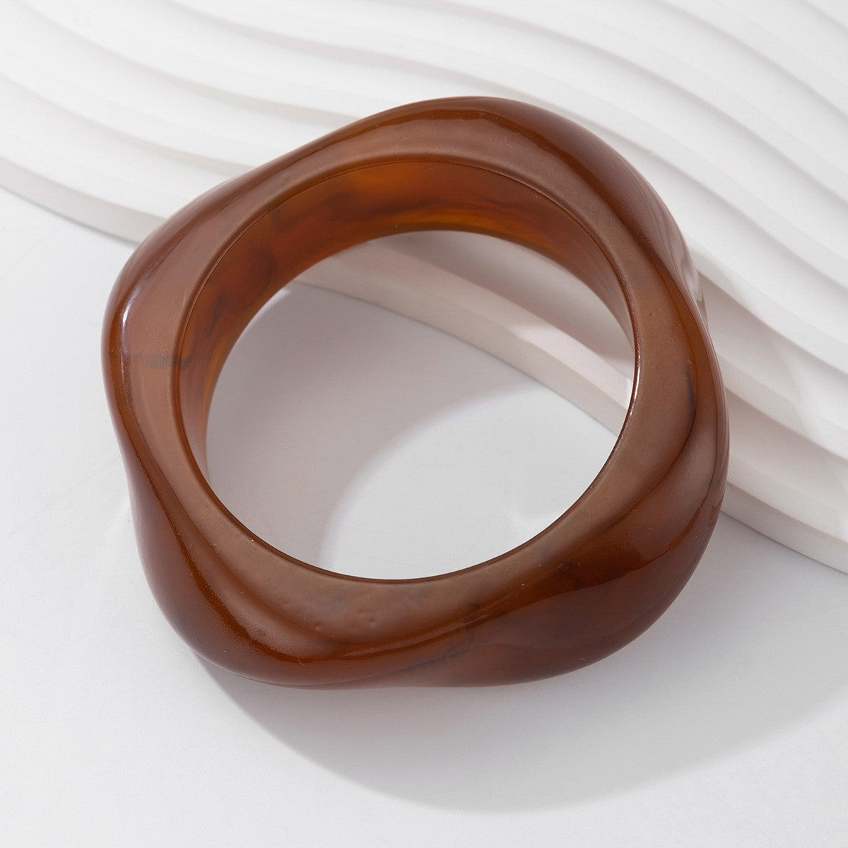 Handmade Resin Geometric Bracelet - Lightweight Translucent Bangle with Tortoiseshell Accents