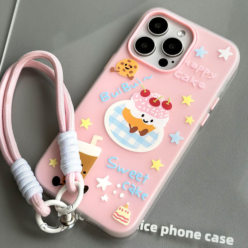 Birthday Cake Silky iPhone 16 Pro Max Case – Skin-Friendly Jelly Cover with Anti-Slip Strap