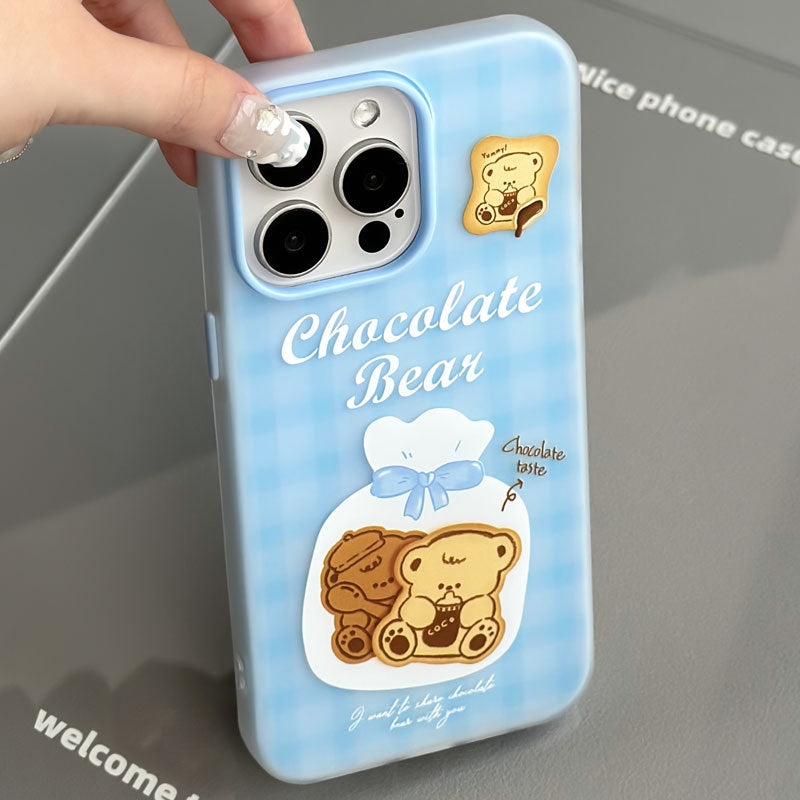Blue Bear Silky iPhone 16 Pro Max Case – Skin-Friendly Jelly Cover with Anti-Slip Strap & Cute Cartoon