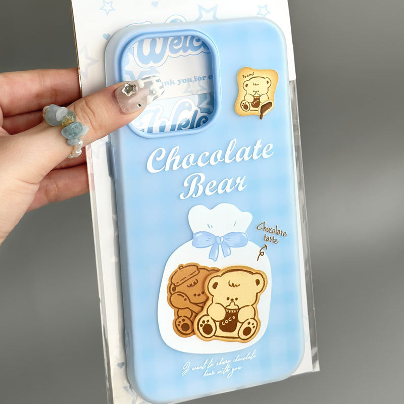 Blue Bear Silky iPhone 16 Pro Max Case – Skin-Friendly Jelly Cover with Anti-Slip Strap & Cute Cartoon
