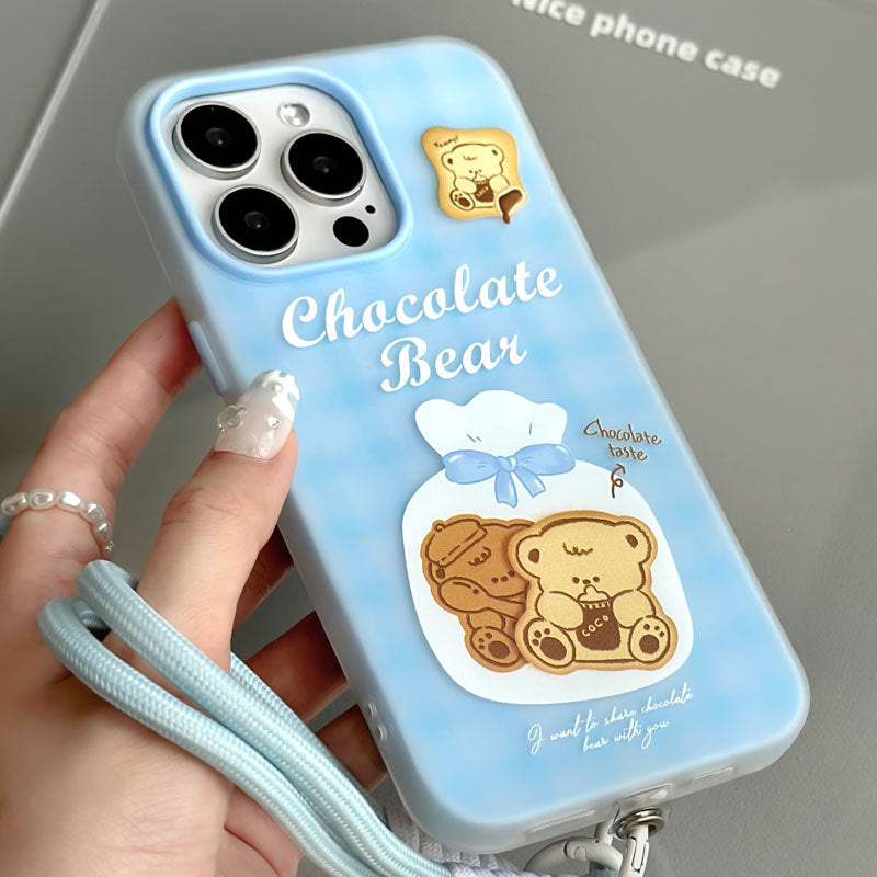 Blue Bear Silky iPhone 16 Pro Max Case – Skin-Friendly Jelly Cover with Anti-Slip Strap & Cute Cartoon
