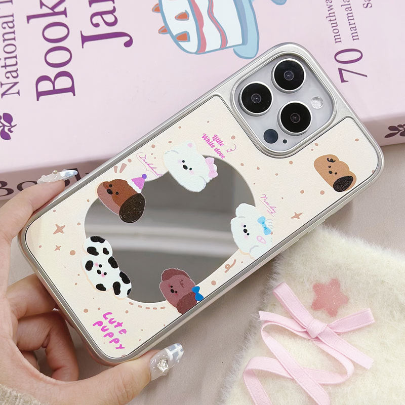 Cartoon Puppy iPhone 15 Pro Max Case – Mirror Finish & Carbon Fiber Texture with Military Protection