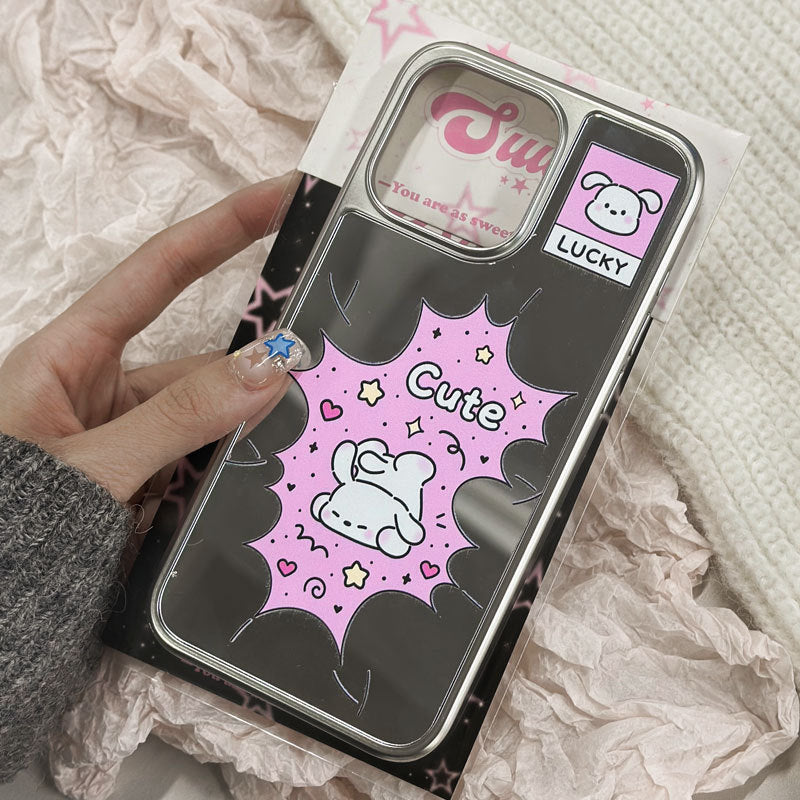 Cartoon Rabbit Mirror Carbon iPhone 16 Pro Max Case – Gloss-Tech Armor with Shockproof Protection
