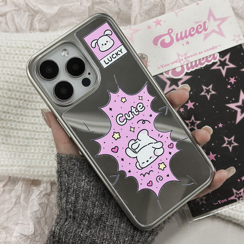 Cartoon Rabbit Mirror Carbon iPhone 16 Pro Max Case – Gloss-Tech Armor with Shockproof Protection