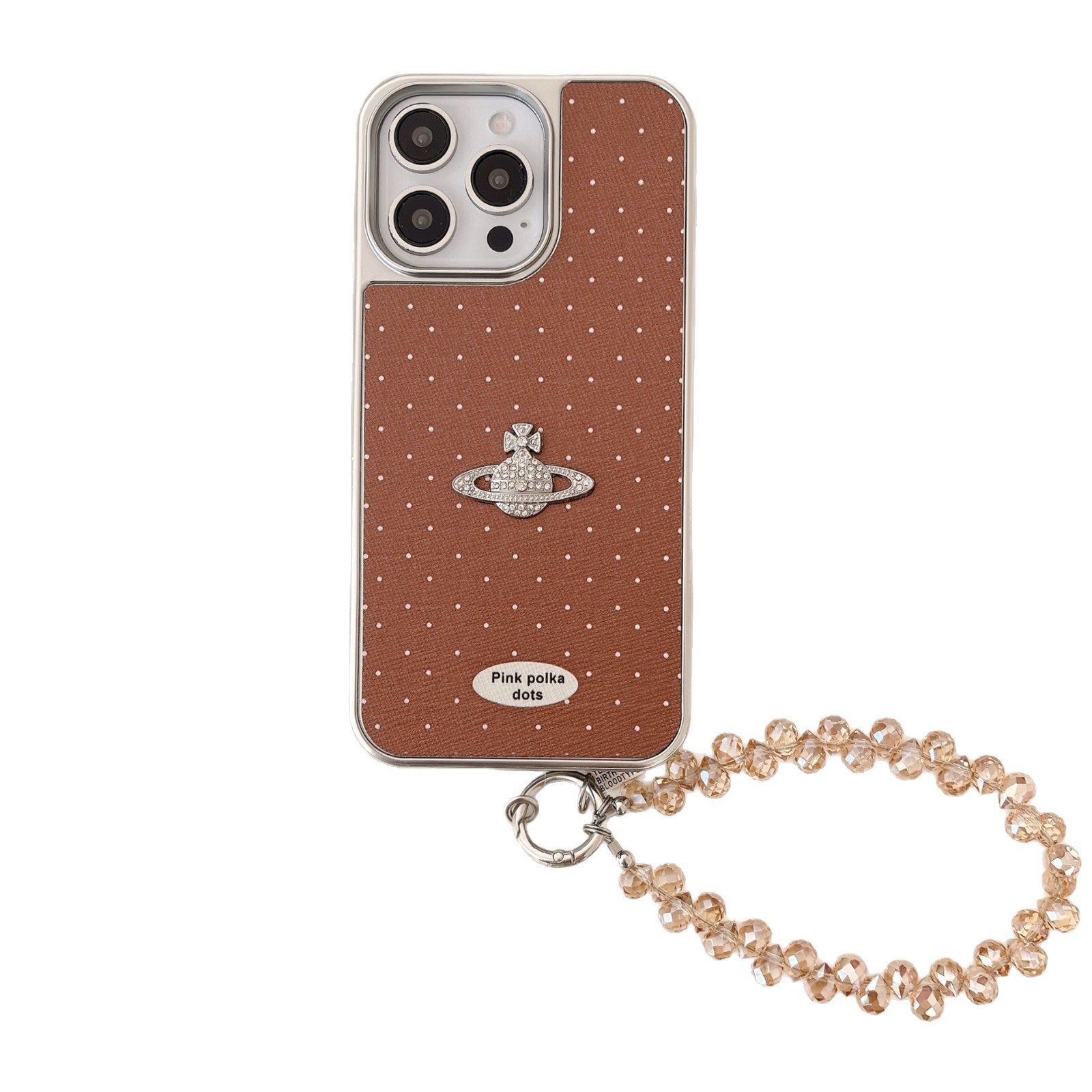 Luxury Leather & Planet iPhone 16 Pro Max Case – Polka Dots & 3D Holographic Design
