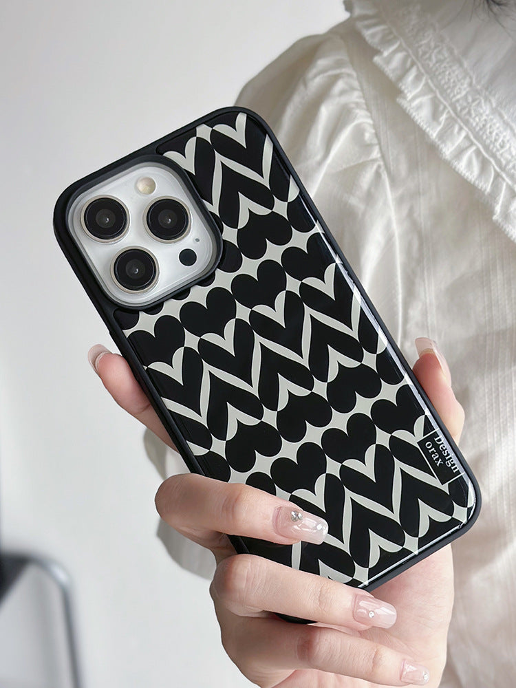 JOJOShop Monochrome Heart Epoxy Resin Case for iPhone 14 Pro Max – Elegant Shockproof Cover with