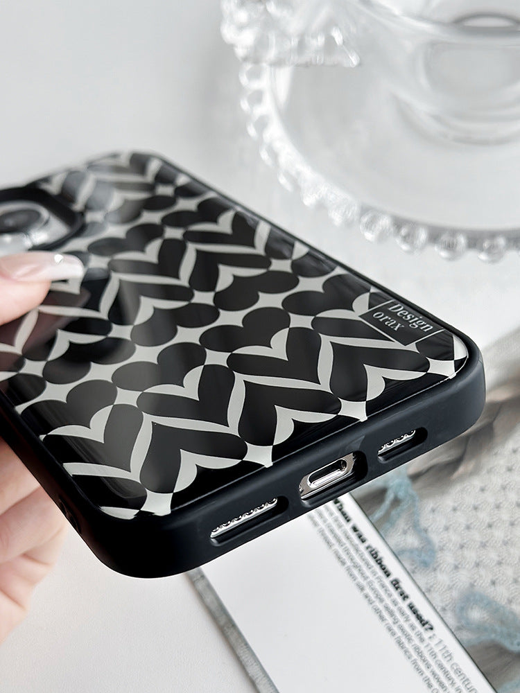 JOJOShop Monochrome Heart Epoxy Resin Case for iPhone 14 Pro Max – Elegant Shockproof Cover with