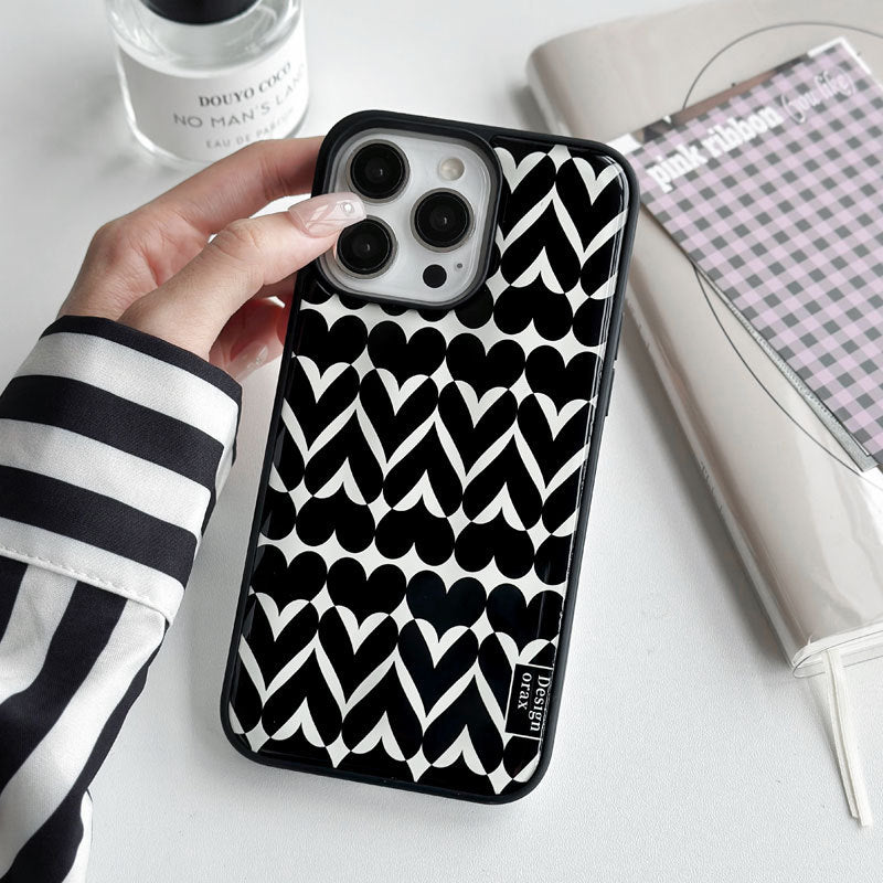 JOJOShop Monochrome Heart Epoxy Resin Case for iPhone 14 Pro Max – Elegant Shockproof Cover with