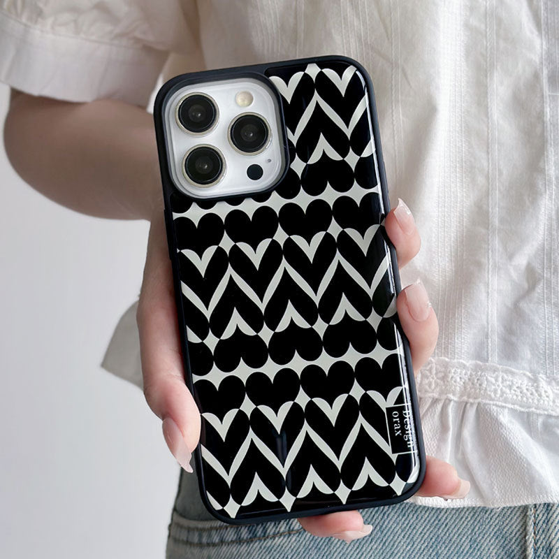 JOJOShop Monochrome Heart Epoxy Resin Case for iPhone 14 Pro Max – Elegant Shockproof Cover with