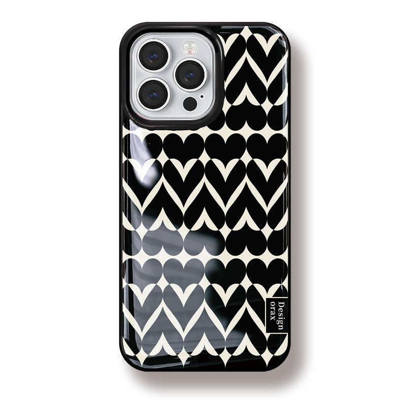 JOJOShop Monochrome Heart Epoxy Resin Case for iPhone 14 Pro Max – Elegant Shockproof Cover with
