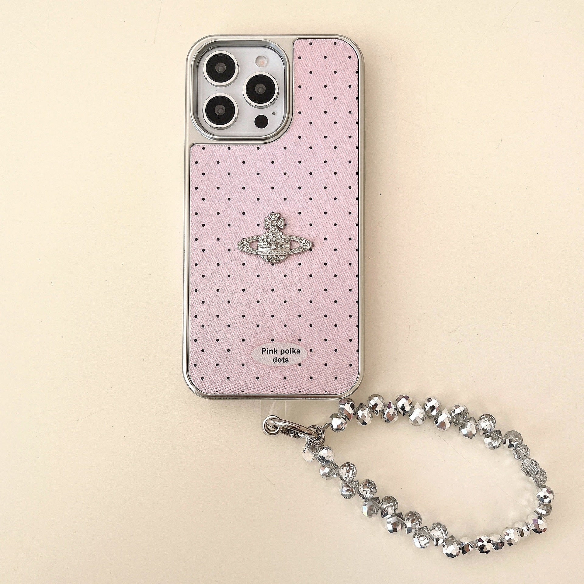 Luxury Leather & Planet iPhone 16 Pro Max Case – Polka Dots & 3D Holographic Design