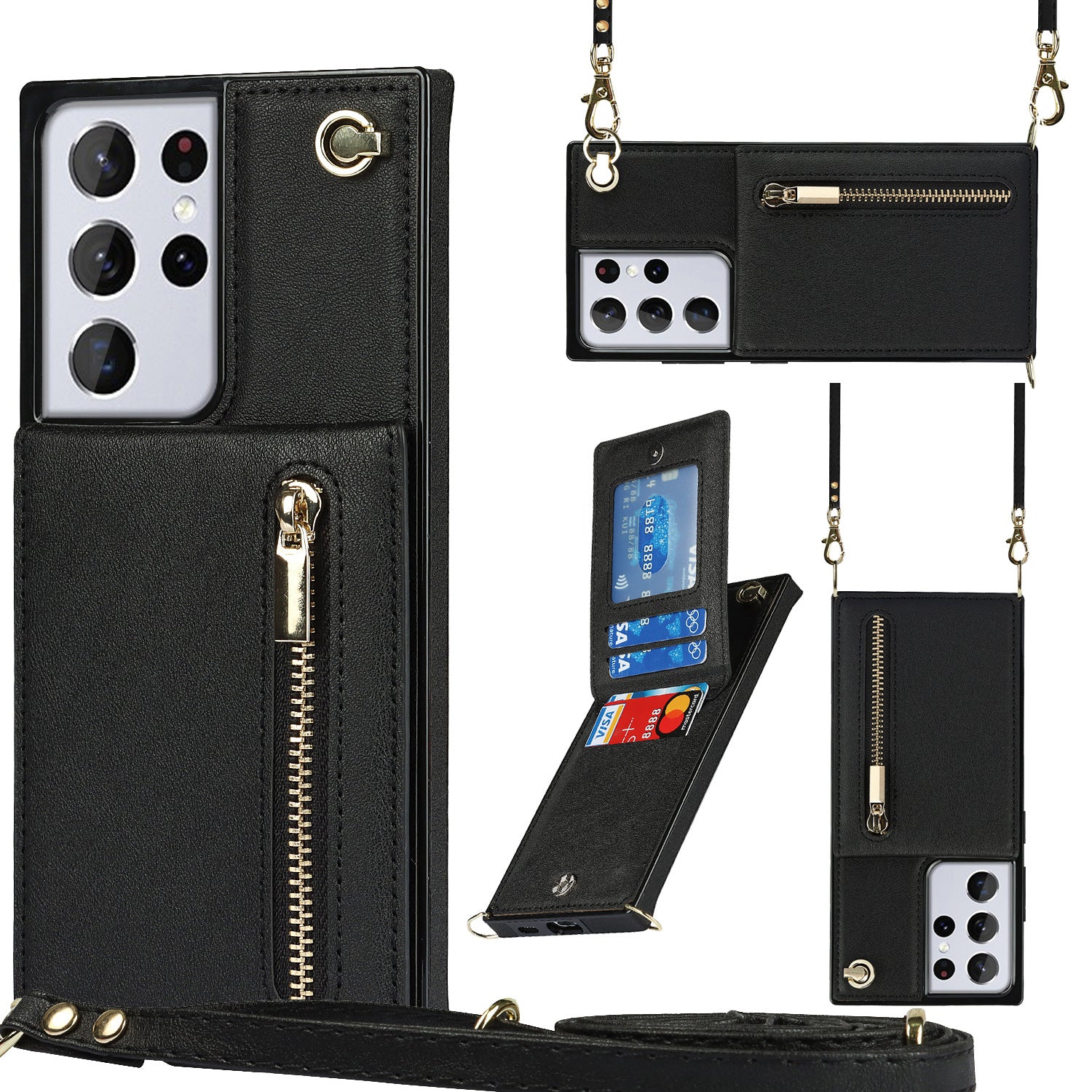 Leather Crossbody Wallet Phone Case for Samsung S24+ | Anti-Drop Protection, 4 Card Slots & RFID Blocking – Slim Adjustable Strap Cover