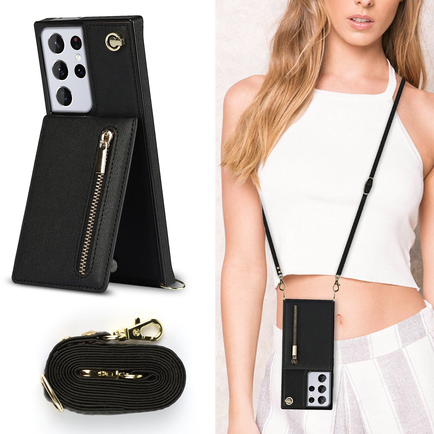 Leather Crossbody Wallet Phone Case for Samsung S24+ | Anti-Drop Protection, 4 Card Slots & RFID Blocking – Slim Adjustable Strap Cover