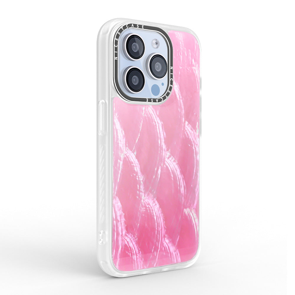 Luxury Pink iPhone 16 Phone Cases with Natural Mother of Pearl Shell Design