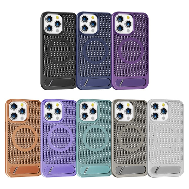 Luxury Magnetic Honeycomb Phone Case with Stand – Heat Dissipation & Wireless Charging for iPhone 15 Pro Max