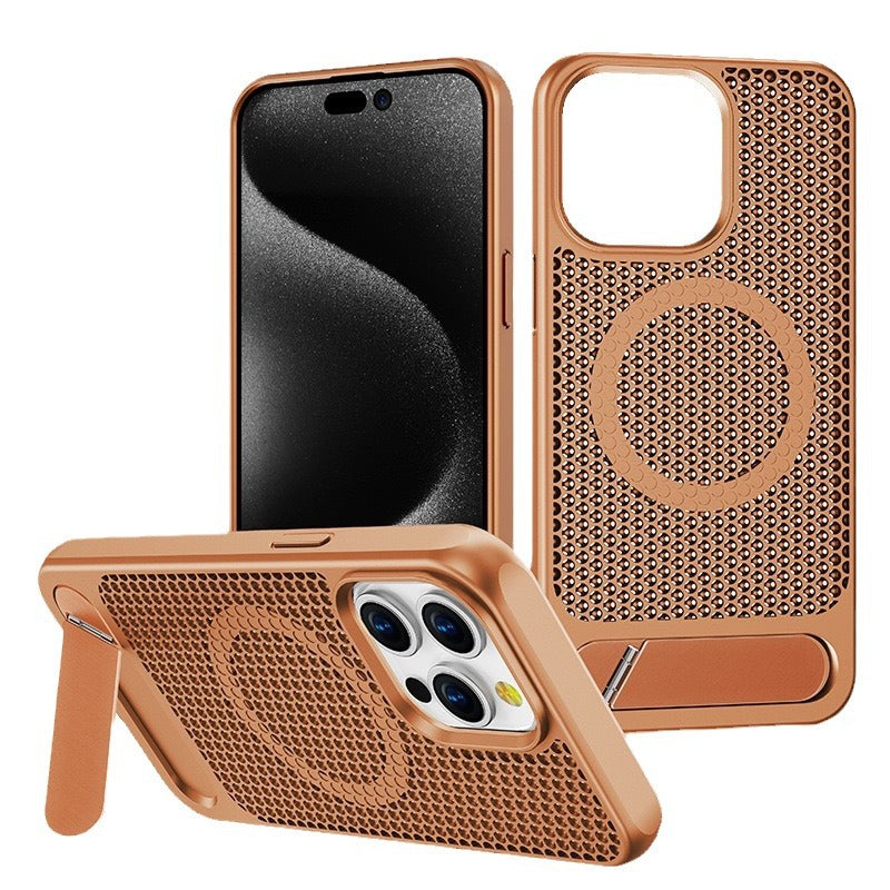 Luxury Magnetic Honeycomb Phone Case with Stand – Heat Dissipation & Wireless Charging for iPhone 15 Pro Max