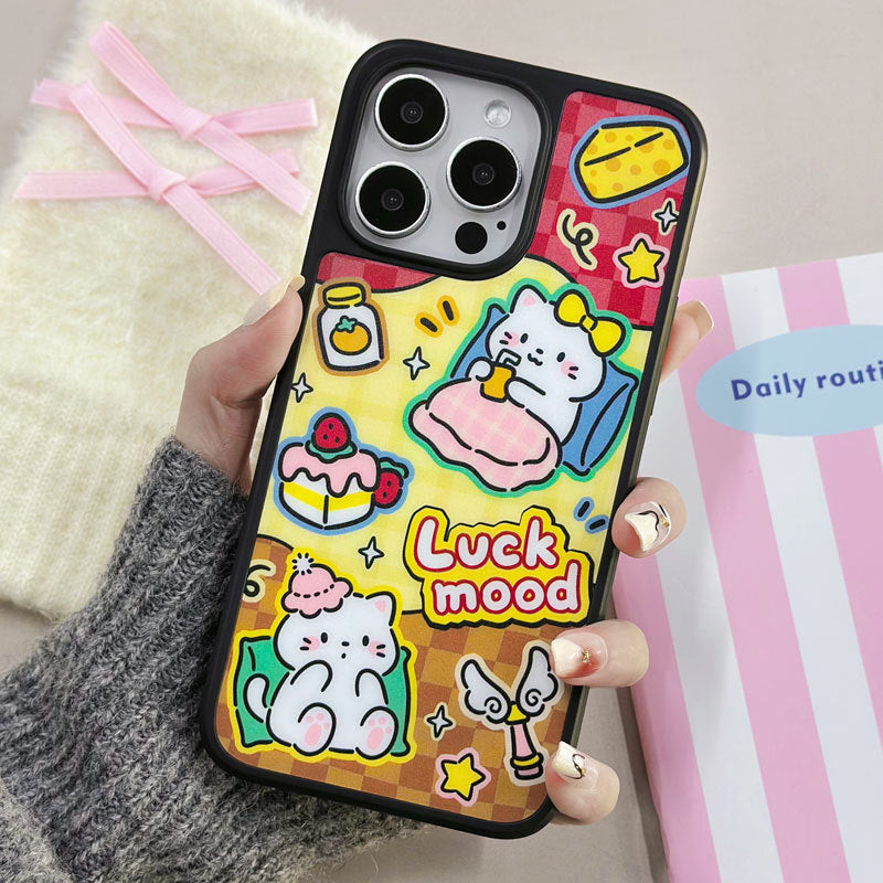 Matte Carbon Fiber Magnetic iPhone 16 Pro Max Case – Cartoon Cat Design & MagSafe Compatible