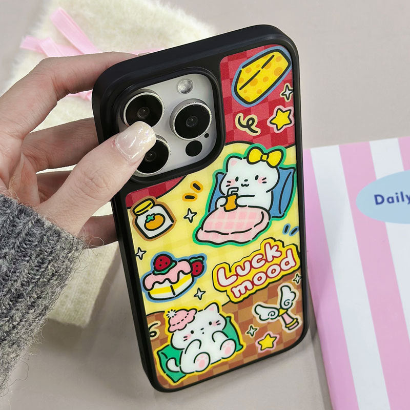 Matte Carbon Fiber Magnetic iPhone 16 Pro Max Case – Cartoon Cat Design & MagSafe Compatible