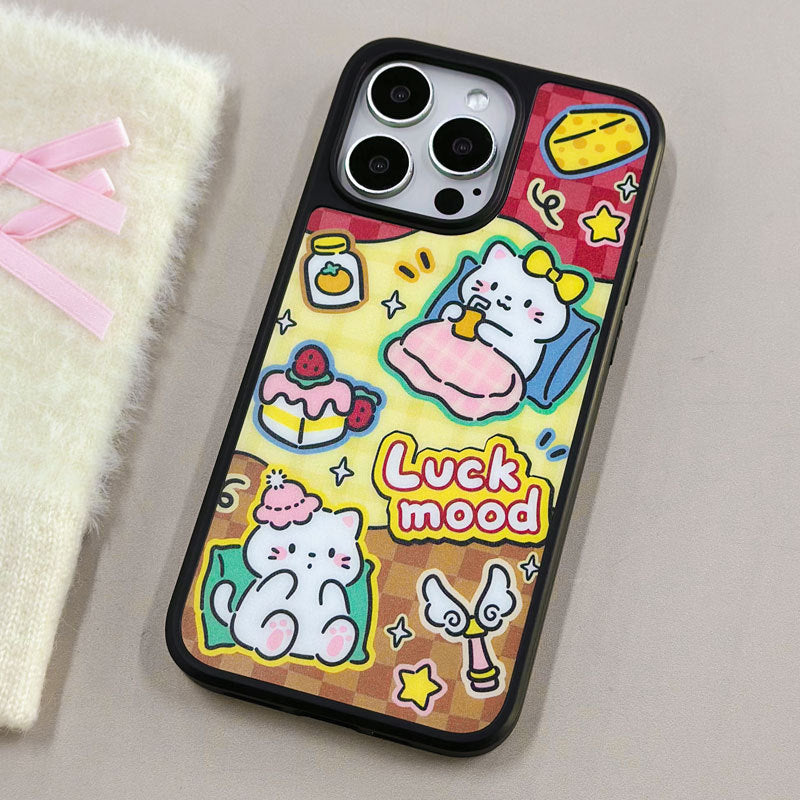 Matte Carbon Fiber Magnetic iPhone 16 Pro Max Case – Cartoon Cat Design & MagSafe Compatible