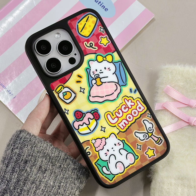 Matte Carbon Fiber Magnetic iPhone 16 Pro Max Case – Cartoon Cat Design & MagSafe Compatible