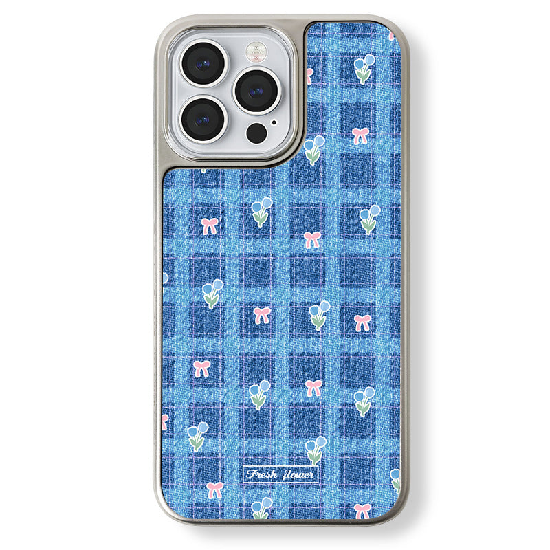 Navy Plaid iPhone 16 Pro Max Case – Matte MagSafe Magnetic Back Cover
