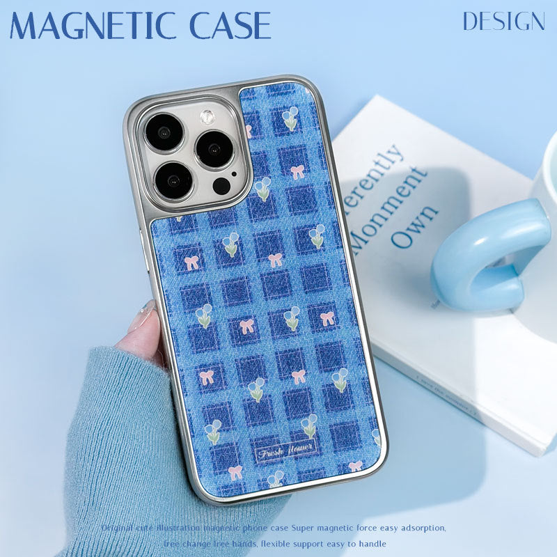 Navy Plaid iPhone 16 Pro Max Case – Matte Finish, MagSafe Magnetic Cover