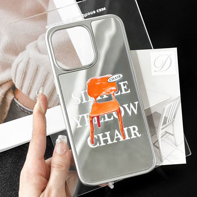 Orange Stool Mirror iPhone 15 Pro Max Case – Magnetic Electroplated Cover with Lanyard
