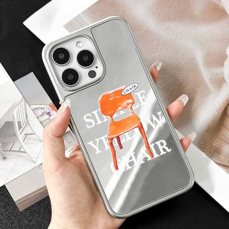 Orange Stool Mirror iPhone 15 Pro Max Case – Magnetic Electroplated Cover with Lanyard