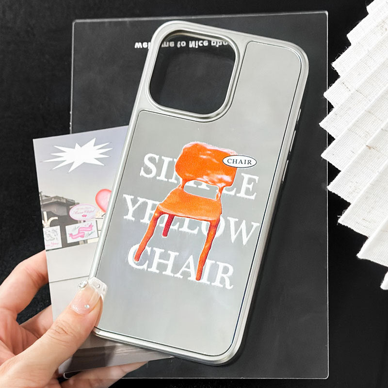 Orange Stool Mirror iPhone 15 Pro Max Case – Magnetic Electroplated Cover with Lanyard