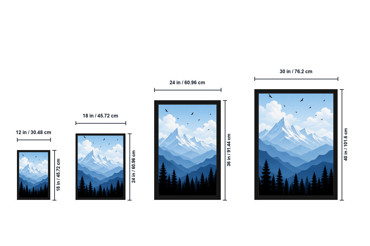 Blue Mountain Pine Forest Canvas Wall Art - Floating Frame Size Guide