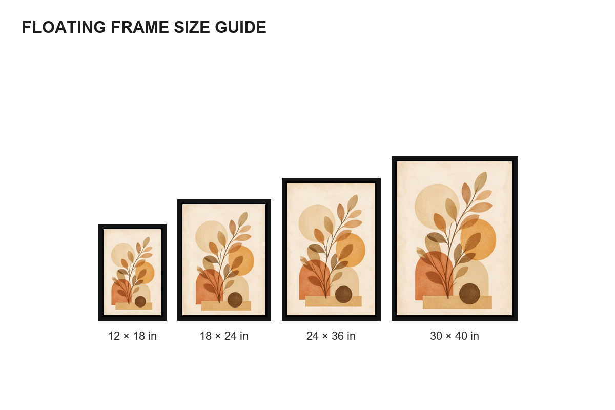 Boho Botanical Geometric Canvas Wall Art - Floating Frame Size Guide