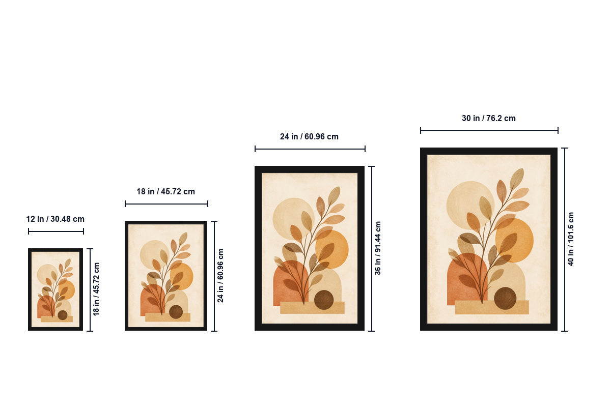 Boho Botanical Geometric Canvas Wall Art - Floating Frame Size Guide
