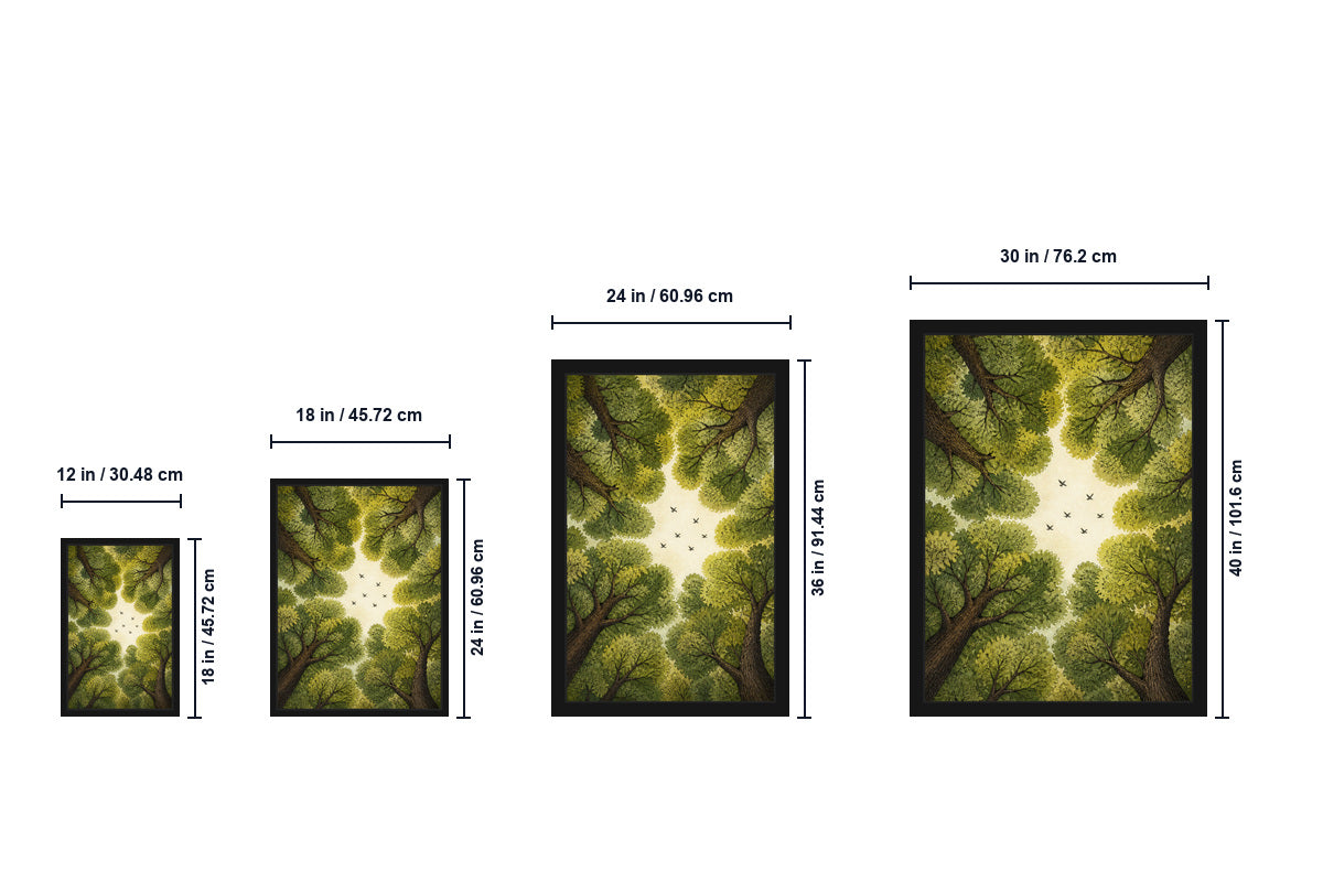 Forest Canopy Birds Canvas Wall Art - Floating Frame Size Guide