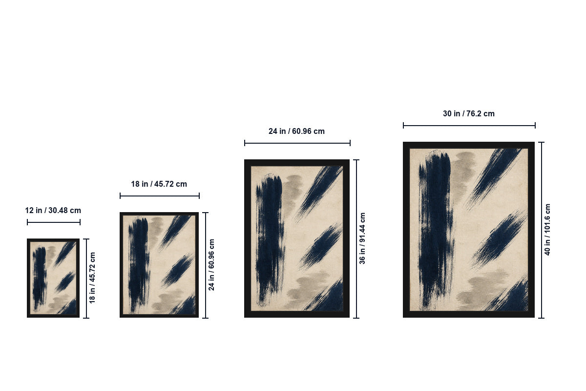 Navy Dry Brush Abstract Canvas Wall Art - Floating Frame Size Guide