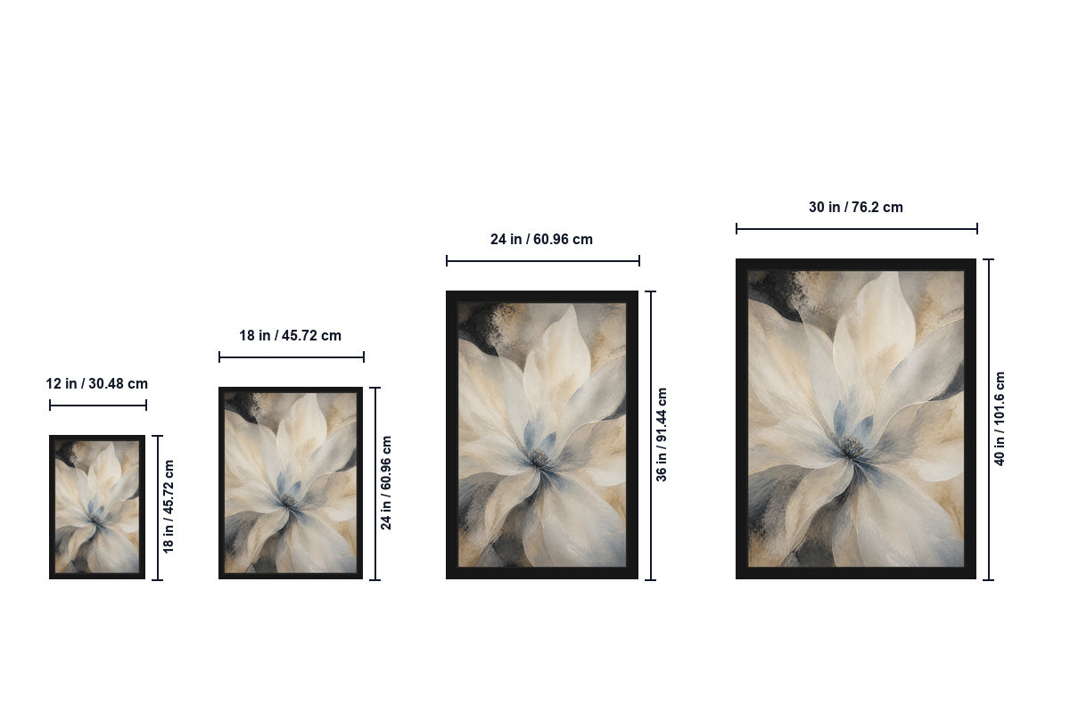 Neutral Abstract Flower Canvas Wall Art - Floating Frame Size Guide