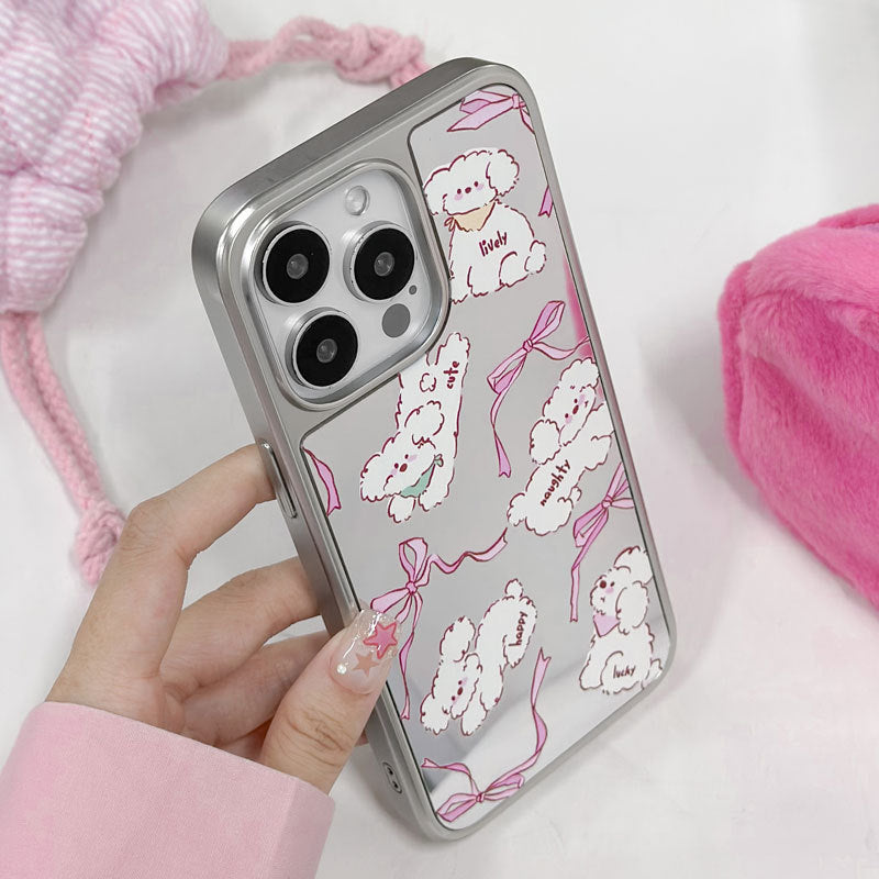Pink Puppy Dog Phone Cases for iPhone 15 Pro Max - Mirror Magnetic Cover