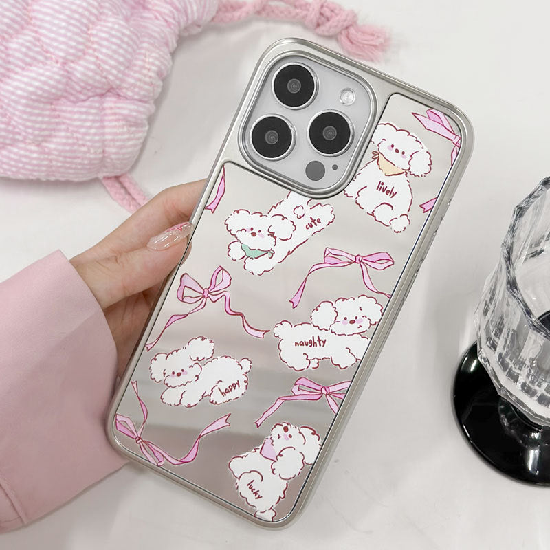 Pink Puppy Dog Phone Cases for iPhone 15 Pro Max - Mirror Magnetic Cover