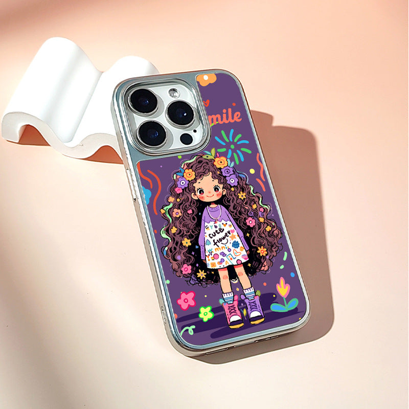 Purple Graffiti Girl iPhone 15 Pro Max Case – Electroplated Silver Frosted Cover