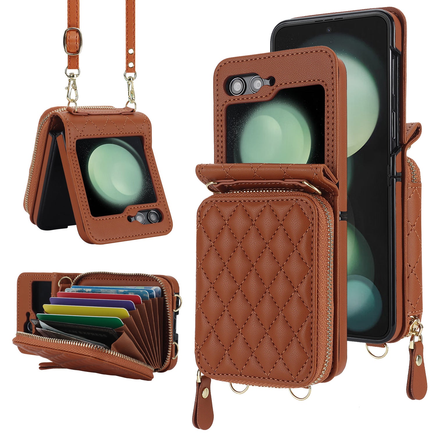 Premium Leather Wallet Case for Samsung Z Flip 6 | Slim Card Holder Cover with RFID Protection & Detachable Strap