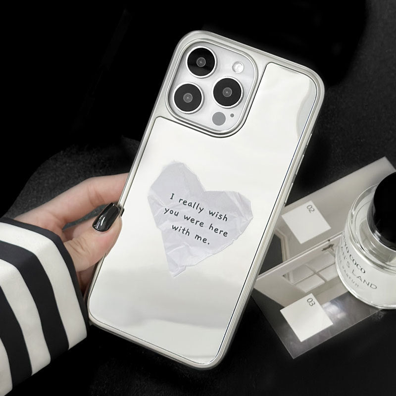 Silver Heart Mirror iPhone 16 Pro Max Case – Magnetic Electroplated Love Cover