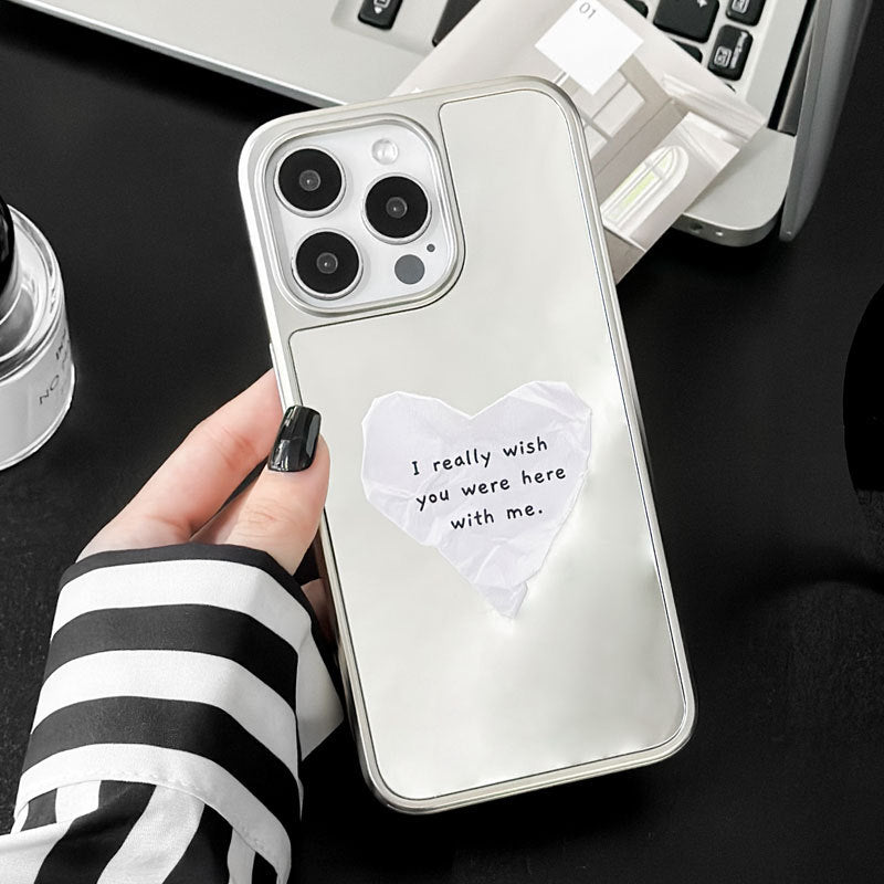 Silver Heart Mirror iPhone 16 Pro Max Case – Magnetic Electroplated Love Cover