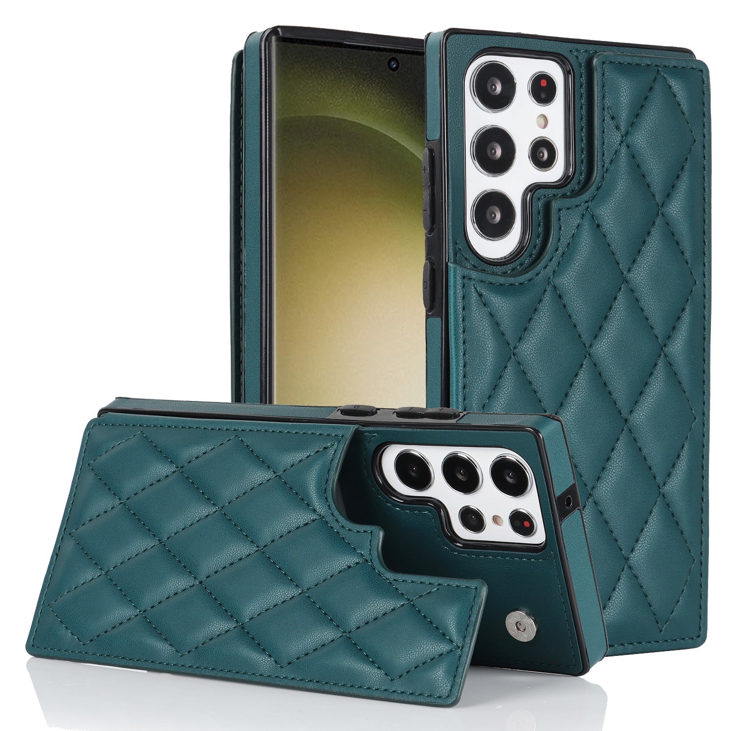 Textured Leather Phone Case for Samsung S25 Ultra | Dual Clasp Card Holder Cover with Anti-Slip Grid Design