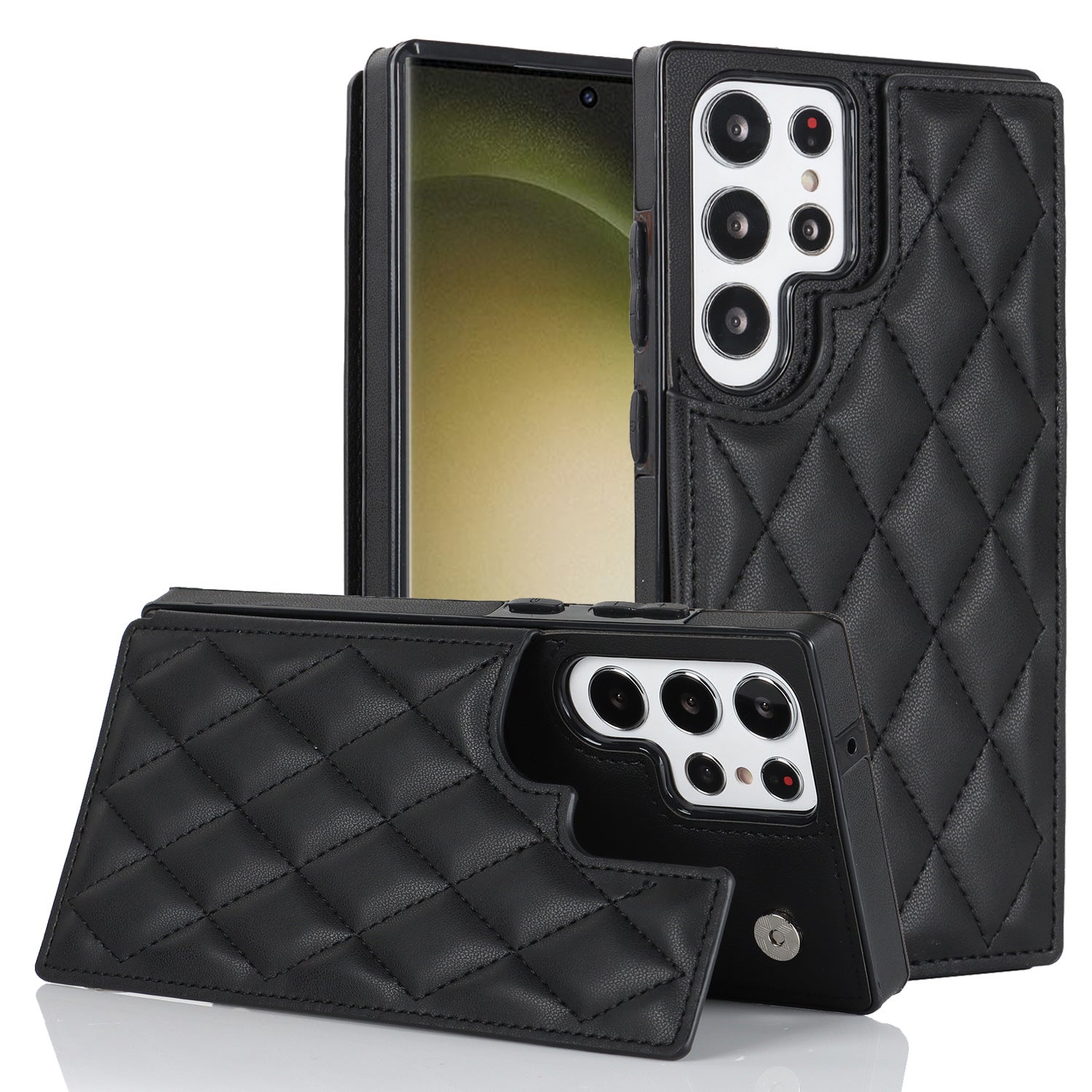 Textured Leather Phone Case for Samsung S25 Ultra | Dual Clasp Card Holder Cover with Anti-Slip Grid Design