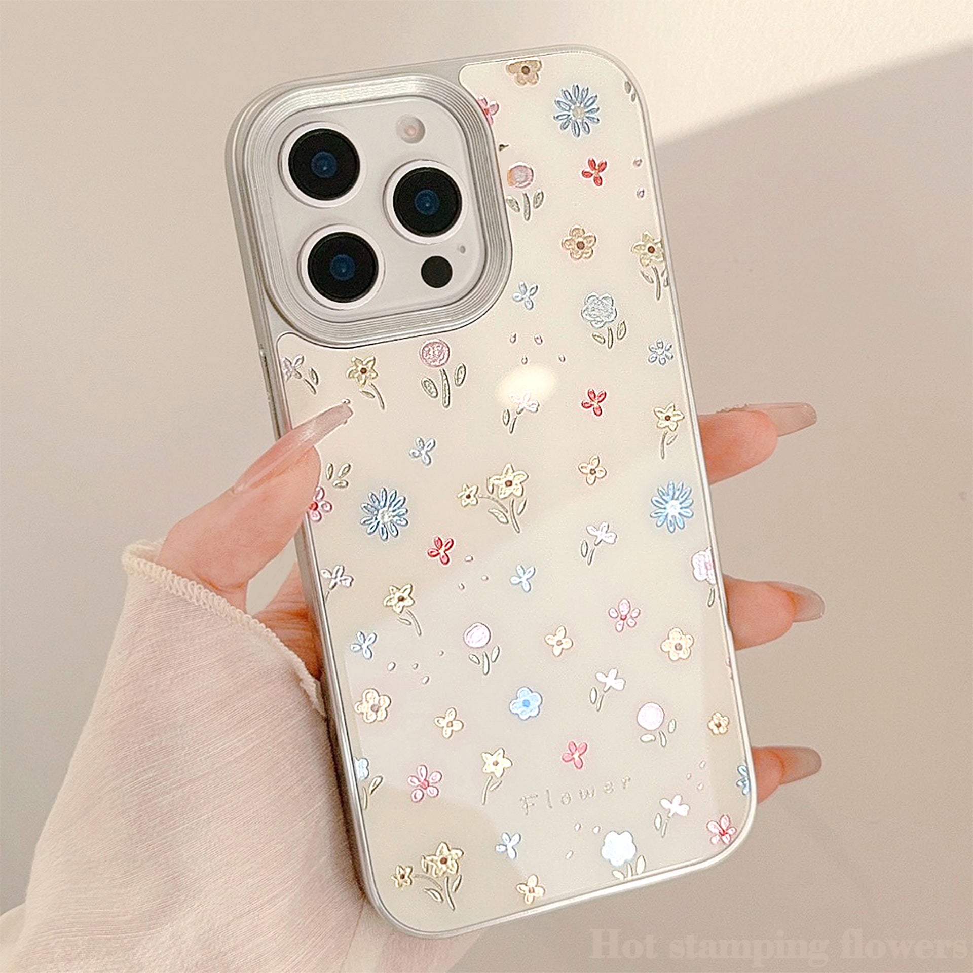 Whimsical Flower iPhone 16 Case – Rainbow Gilded Petal Cover